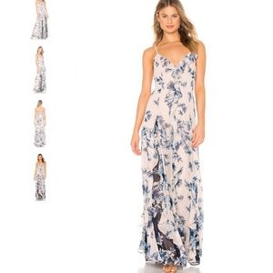 LONG RUFFLE GOWN DIVINE BLOOM PEACH | BCBGMAXAZRIA WOMENS FLORAL - SIZE 0